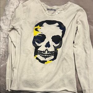 Zadig & Voltaire Kids Long Sleeve Skull Tee - White and Yellow